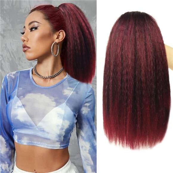 Straight Ponytail Extension for Women, 14 Inch Ombre Brown - Picture 1 of 5